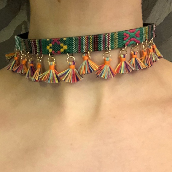 Jewelry - Colorful hippy style CHOKER Necklace with tassels